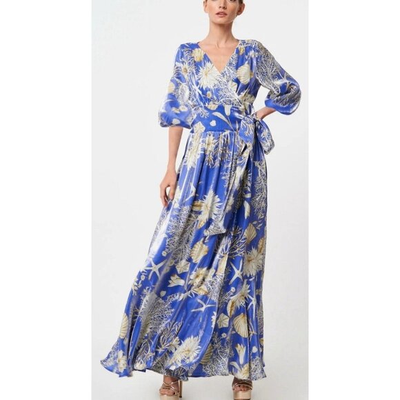 Ciebon Ariella Maxi Wrap Dress Floral Seashell Blue With Side Tie Womens Size XL - Picture 1 of 10